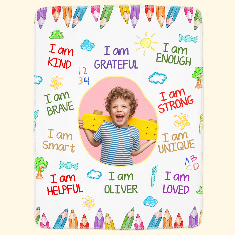 I Am Kind Smart Loved Affirmations For Kids - Personalized Kid Photo Blanket