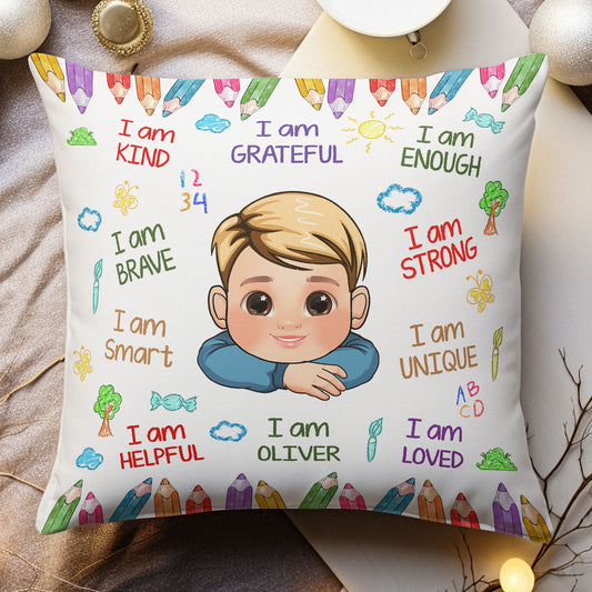 Kid Affirmations I Am Kind Smart Loved - Personalized Photo Pillow (Insert Included)