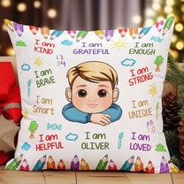 Kid Affirmations I Am Kind Smart Loved - Personalized Photo Pillow (Insert Included)