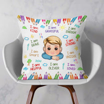 Kid Affirmations I Am Kind Smart Loved - Personalized Photo Pillow (Insert Included)