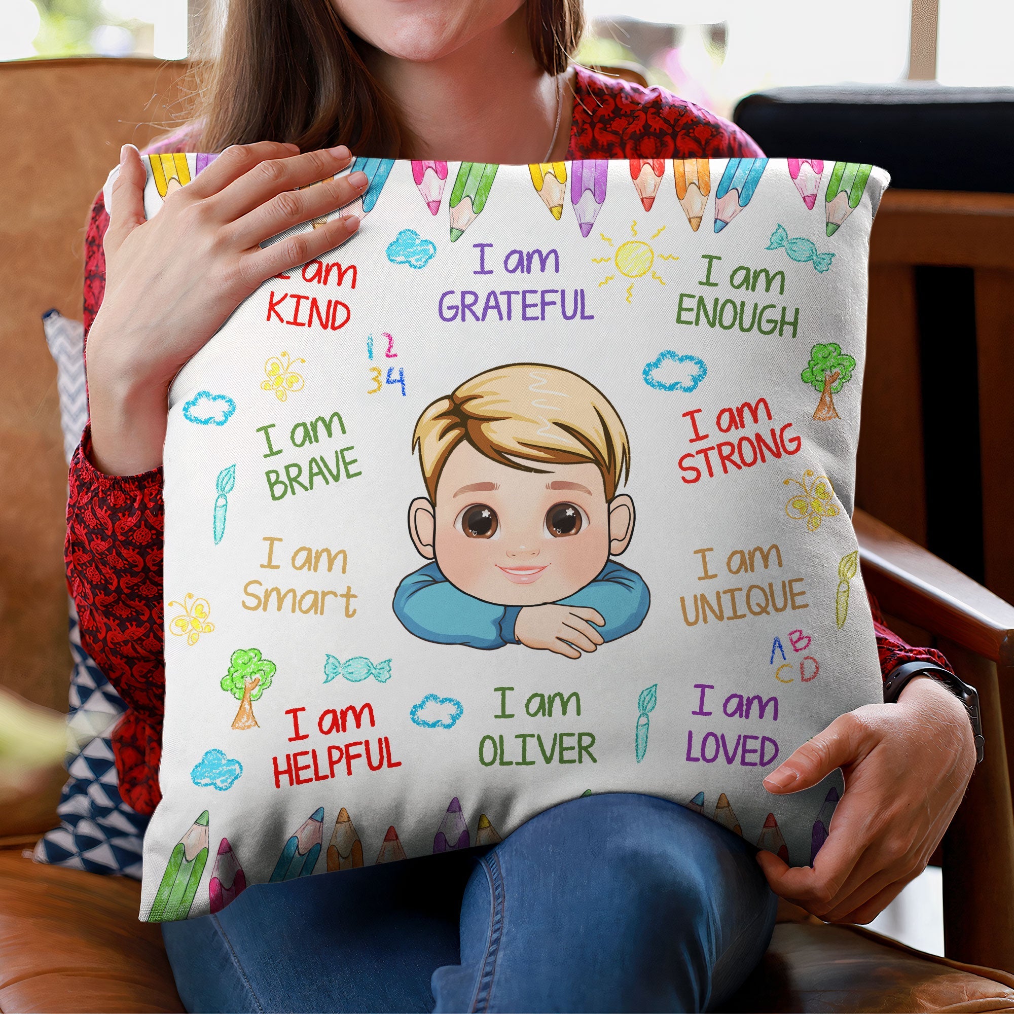 Kid Affirmations I Am Kind Smart Loved - Personalized Photo Pillow (Insert Included)