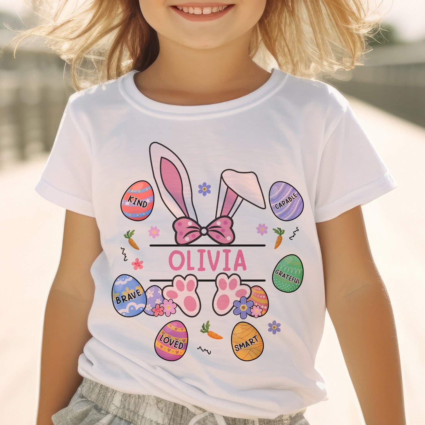 Kid Affirmations With Easter Bunny And Eggs - Personalized Shirt