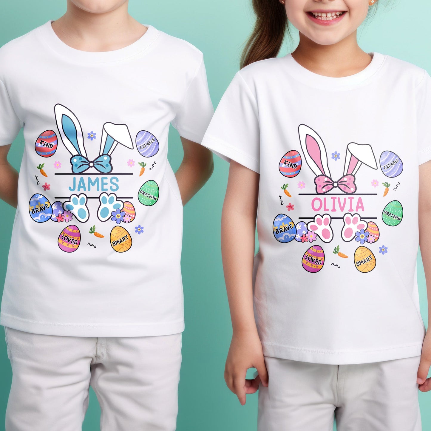 Kid Affirmations With Easter Bunny And Eggs - Personalized Shirt