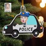 Kid Riding A Police Car & Transportation - Personalized Acrylic Photo Ornament