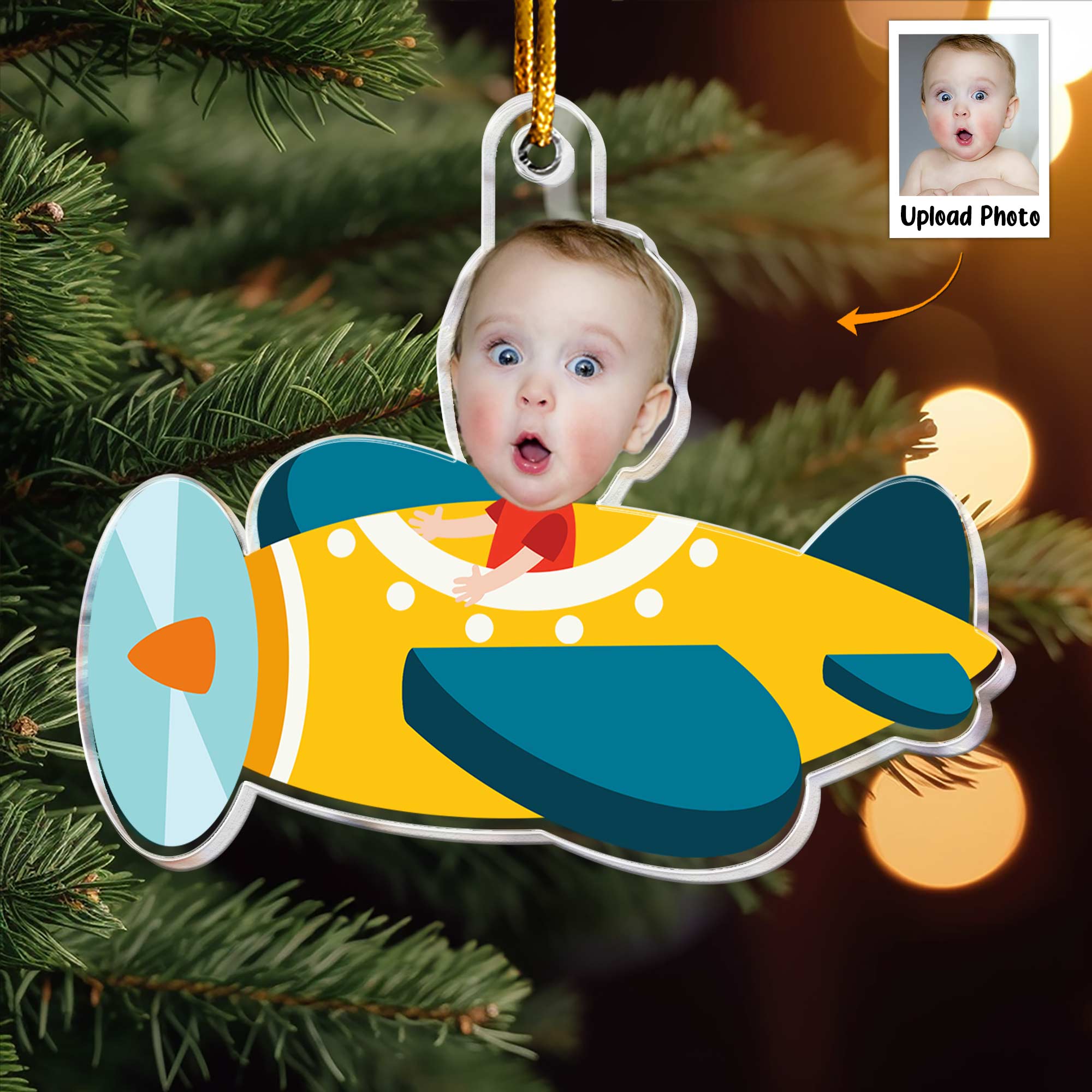 Kid Riding Airplane  - Personalized Acrylic Photo Ornament