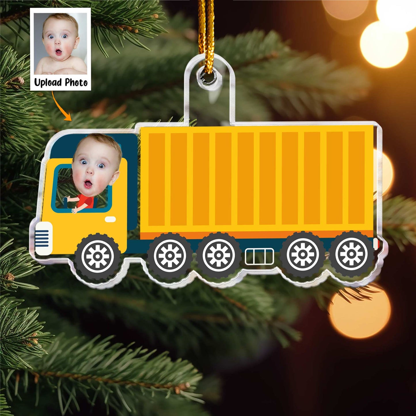 Kid Riding Container Truck - Personalized Acrylic Photo Ornament