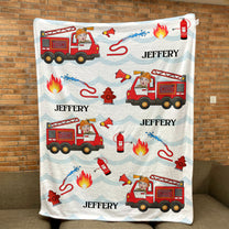 Kid Riding Fire Truck - Personalized Baby Photo Blanket