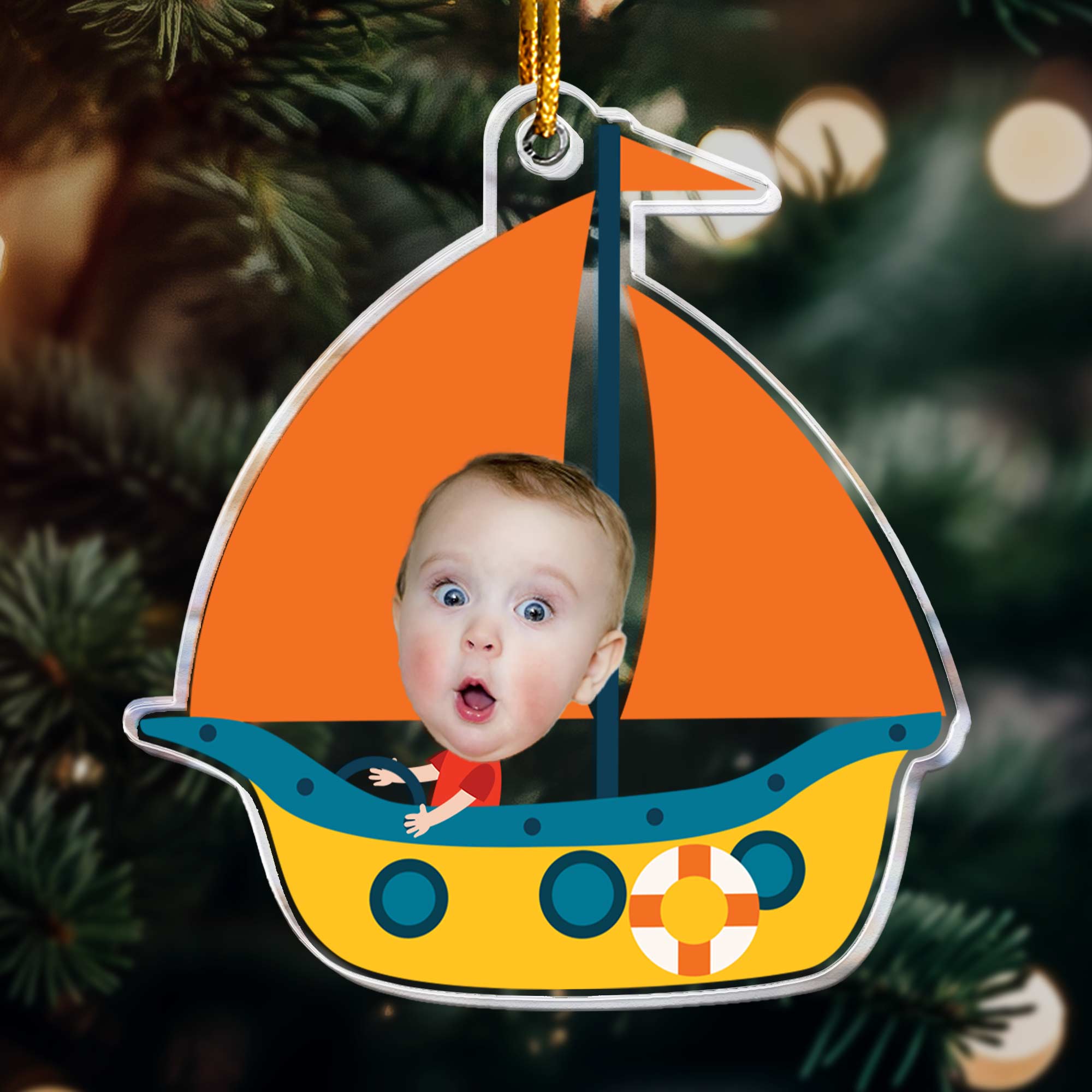 Kid Riding Sailboat - Personalized Acrylic Photo Ornament