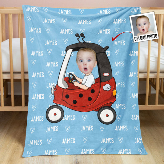 Kid In Car - Personalized Baby Photo Blanket