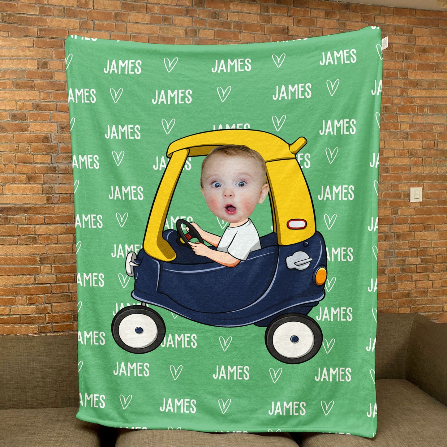 Kid In Car - Personalized Baby Photo Blanket