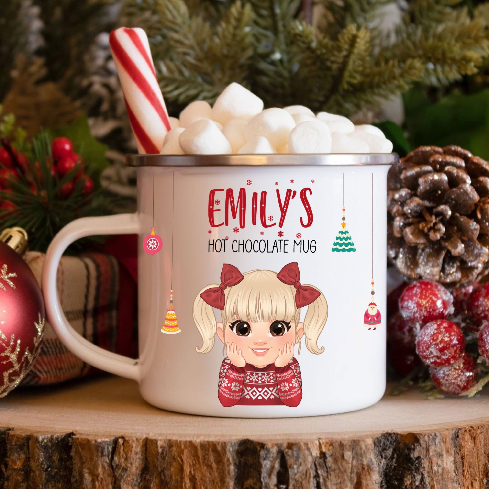 Kid's Hot Chocolate Christmas Mug - Personalized Enamel Mug