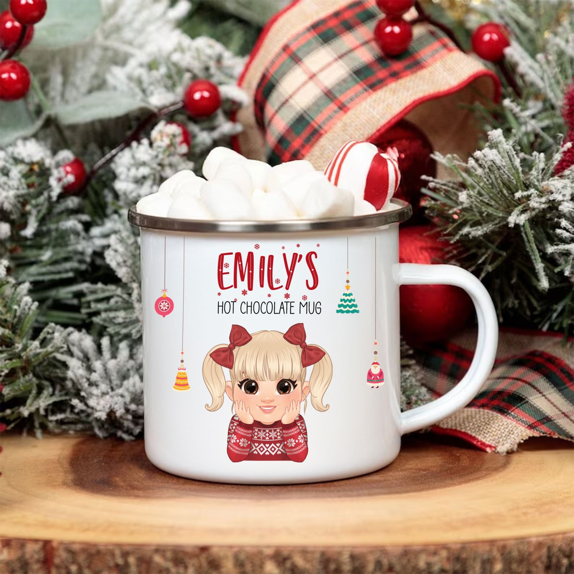 Kid's Hot Chocolate Christmas Mug - Personalized Enamel Mug