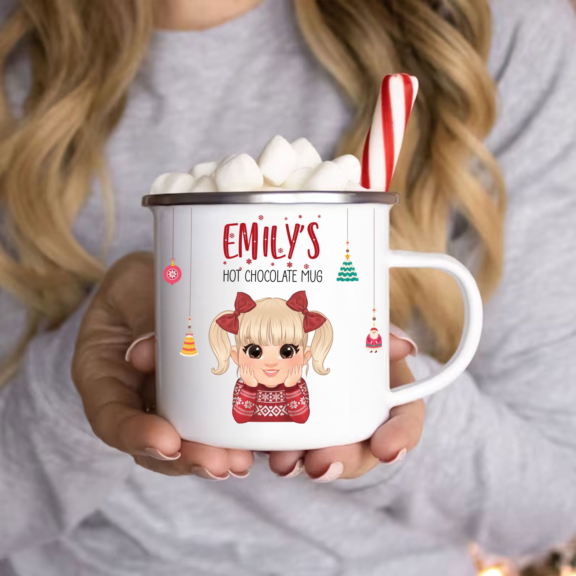 Kid's Hot Chocolate Christmas Mug - Personalized Enamel Mug