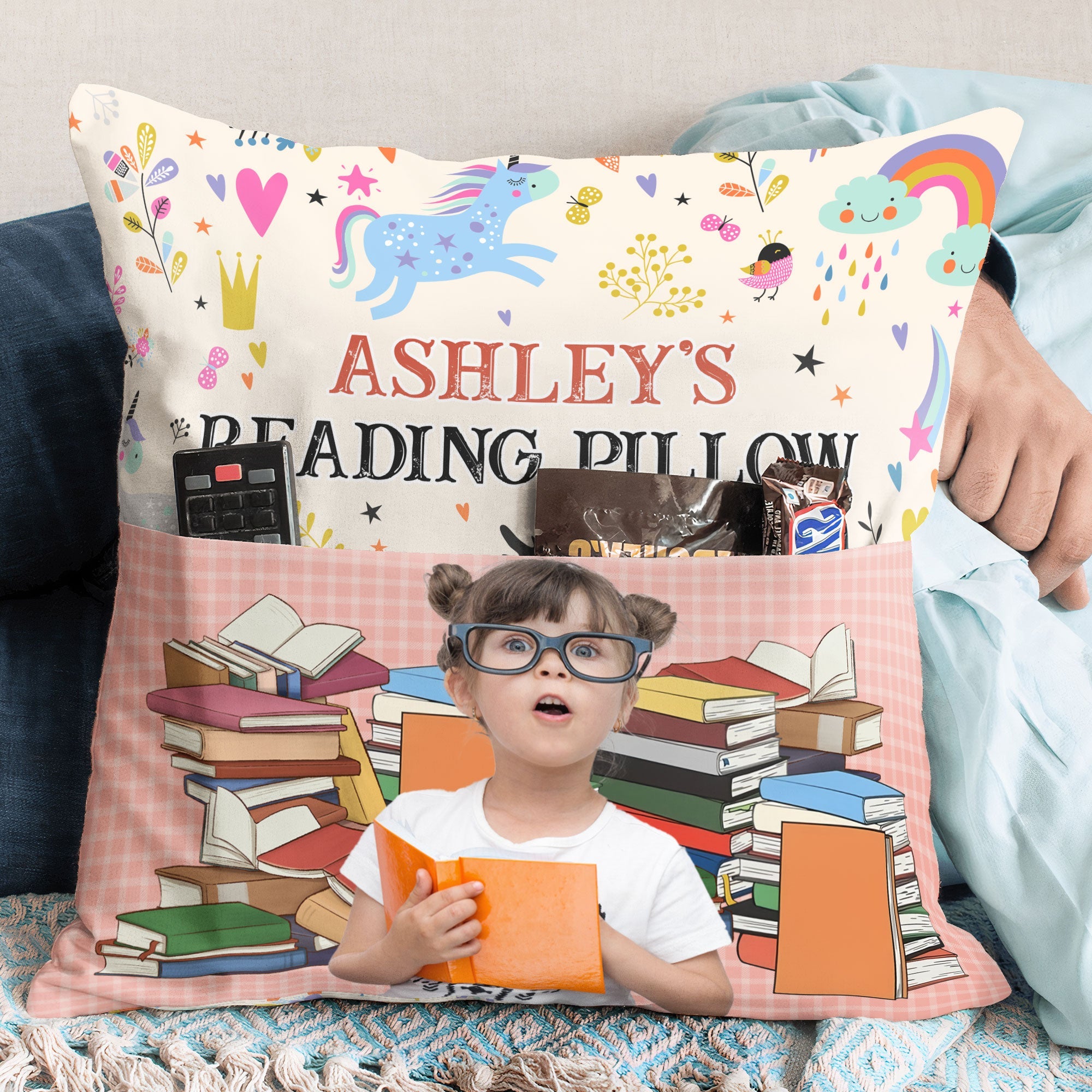 Kid's Reading Pillow - Personalized Pocket Photo Pillow (Insert Included)