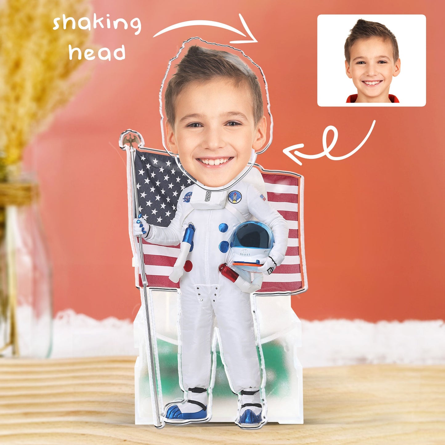 Kids Astronaut Boys Girls Playful - Personalized Photo Shaking Head Acrylic Standee