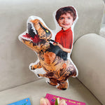 Kids Riding Dinosaur Unicorn For Sons, Daughters - Personalized Photo Custom Shaped Pillow