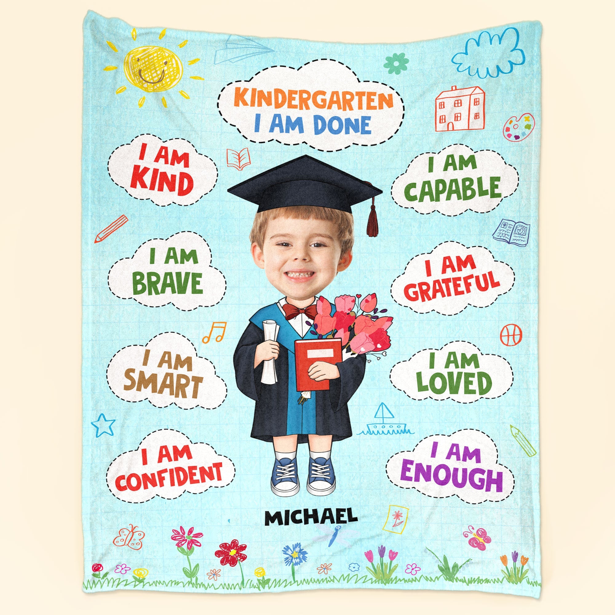 Kindergarten Graduation Gift For Kids - Personalized Kid Photo Blanket