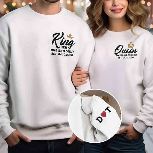 King And Queen Couple - Custom Embroidered Sweatshirt