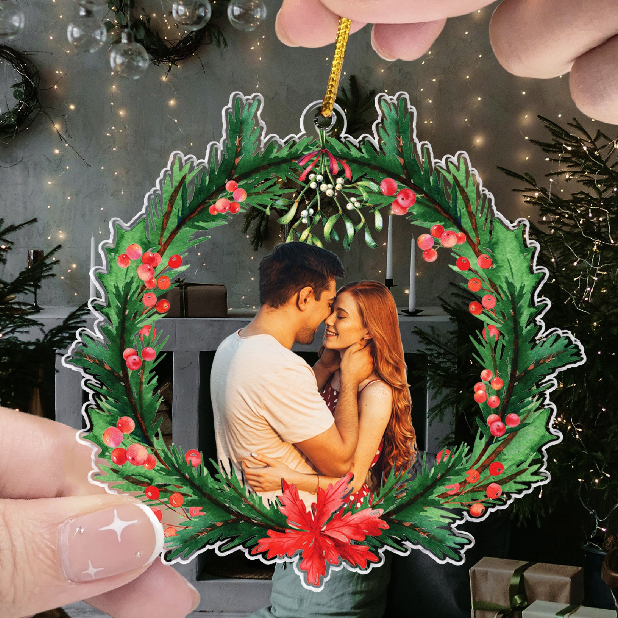 Kiss Me Under The Mistletoe - Personalized Acrylic Photo Ornament