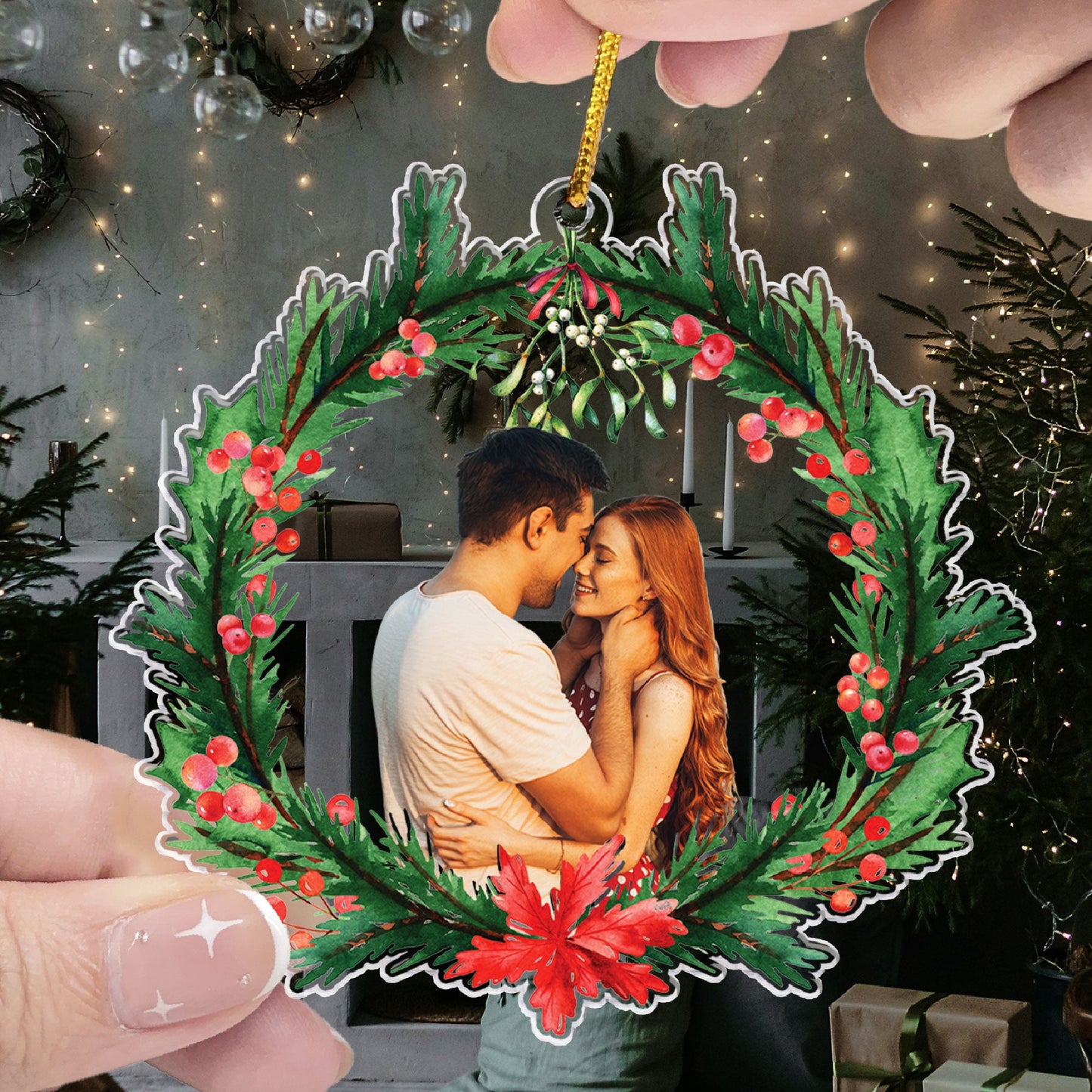 Kiss Me Under The Mistletoe - Personalized Acrylic Photo Ornament