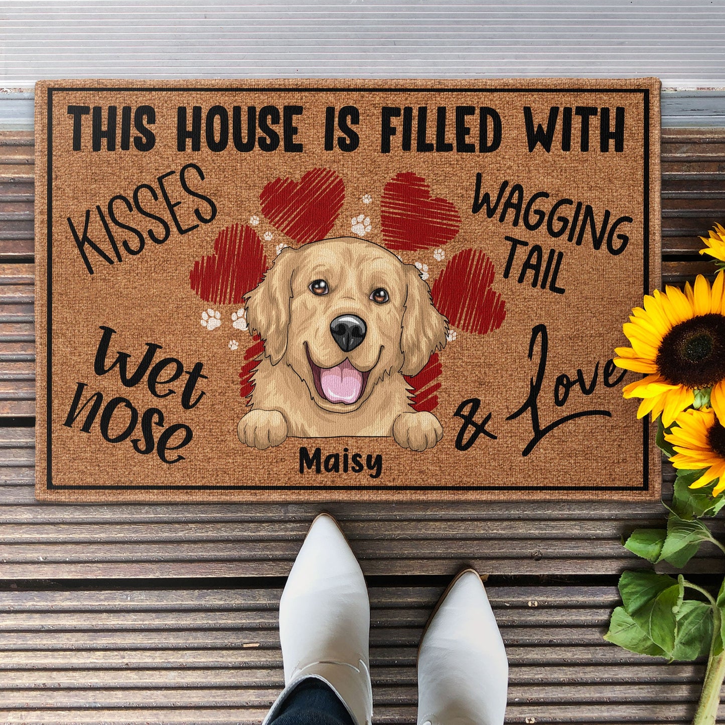Kisses, Wet Nose, Wagging Tail , And Love - Personalized Doormat