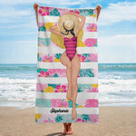 Lady At The Beach - Personalized Beach Towel