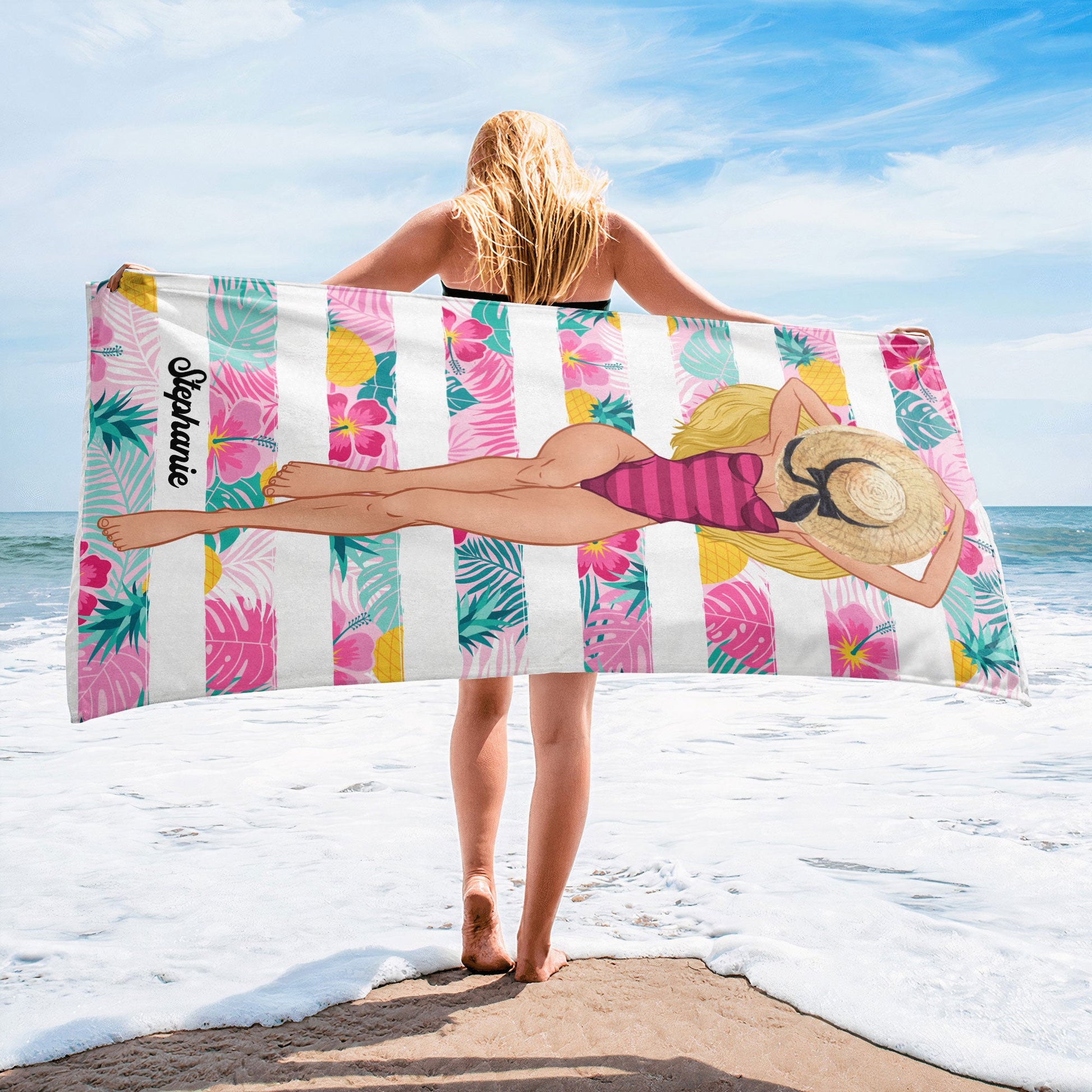 Lady At The Beach - Personalized Beach Towel