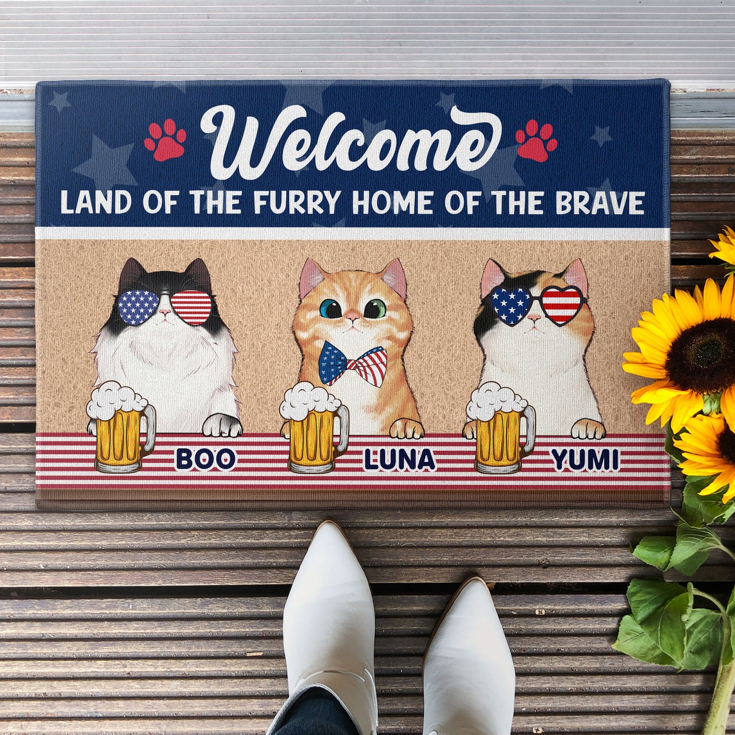 Land Of The Furry Home Of The Brave - Personalized Doormat