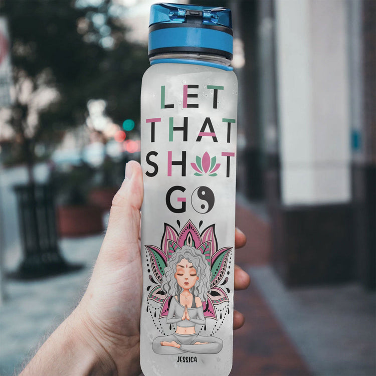 Let That Go - Personalized Water Bottle With Time Marker - Birthday, Motivation Gift For Yoga Girl, Yoga Lover
