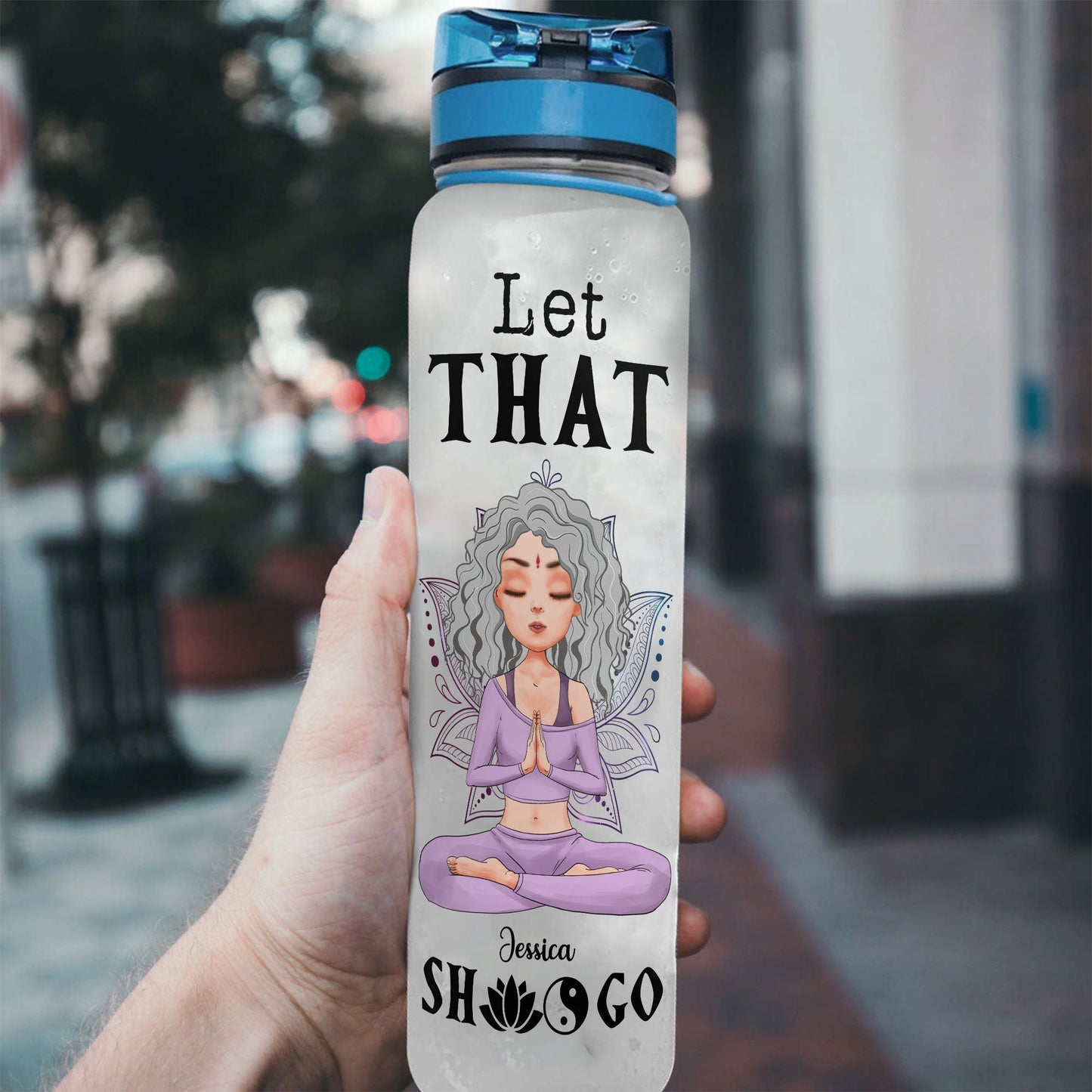 Let That Shit Go - Personalized Water Tracker Bottle  - Birthday, Motivation Gift For Her, Girl, Woman, Yoga Lovers