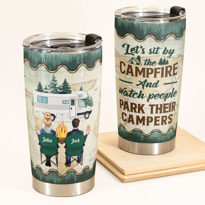 Let's Sit By The Campfire - Personalized Tumbler Cup - Birthday, Christmas Gift For Camping Friends