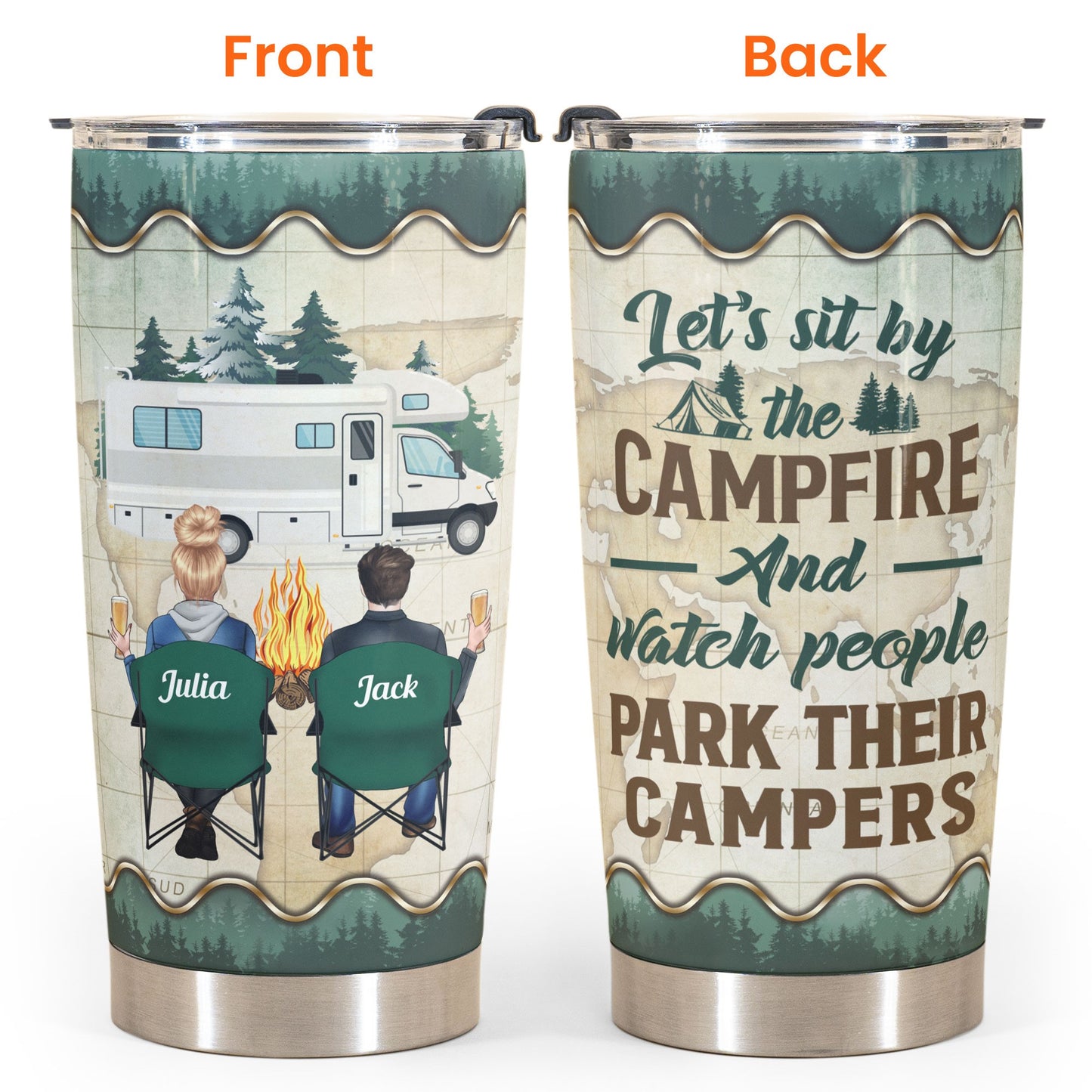Let's Sit By The Campfire - Personalized Tumbler Cup - Birthday, Christmas Gift For Camping Friends