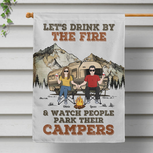 Let's Drink By The Fire - Personalized Flag