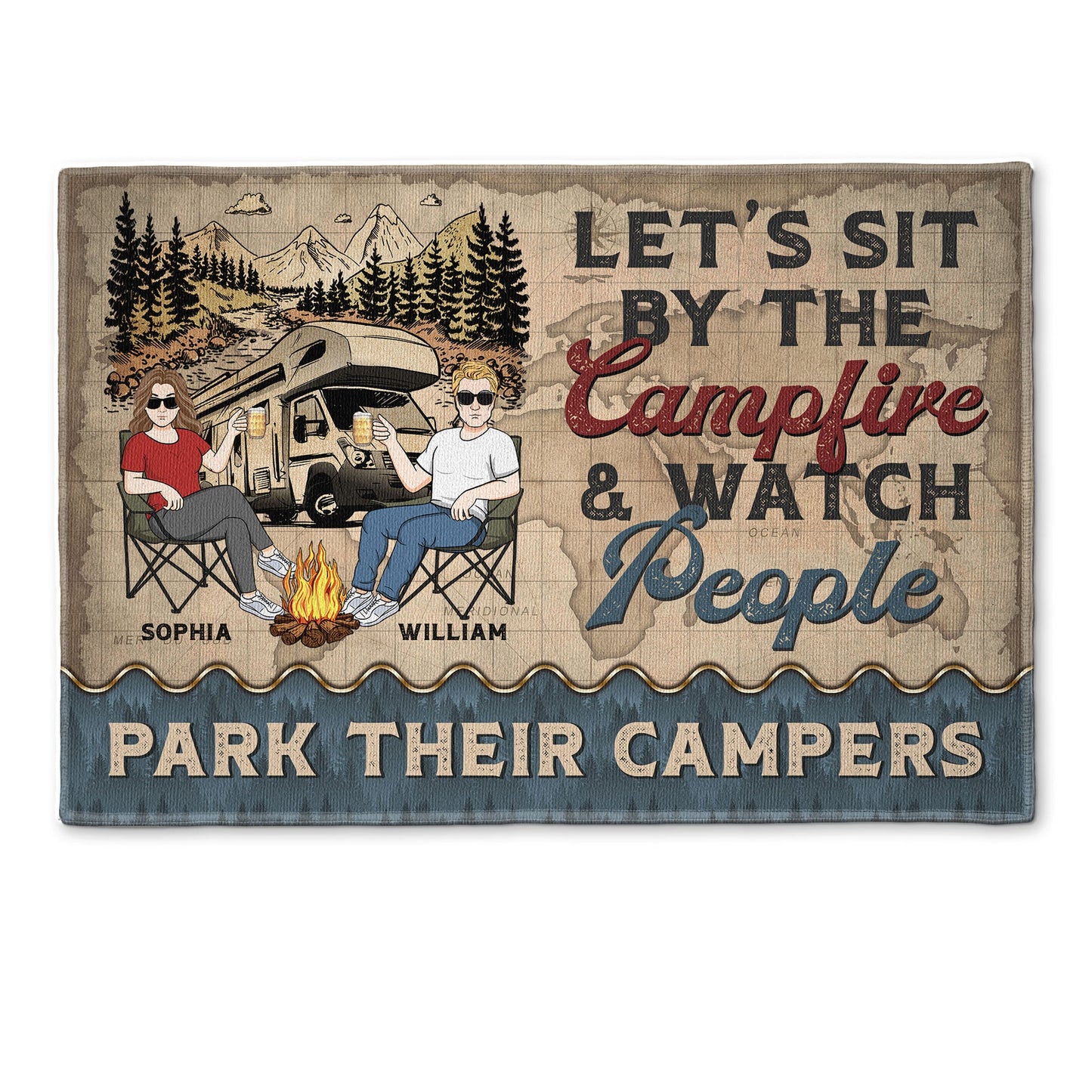 Let's Sit By The Campfire - Personalized Doormat
