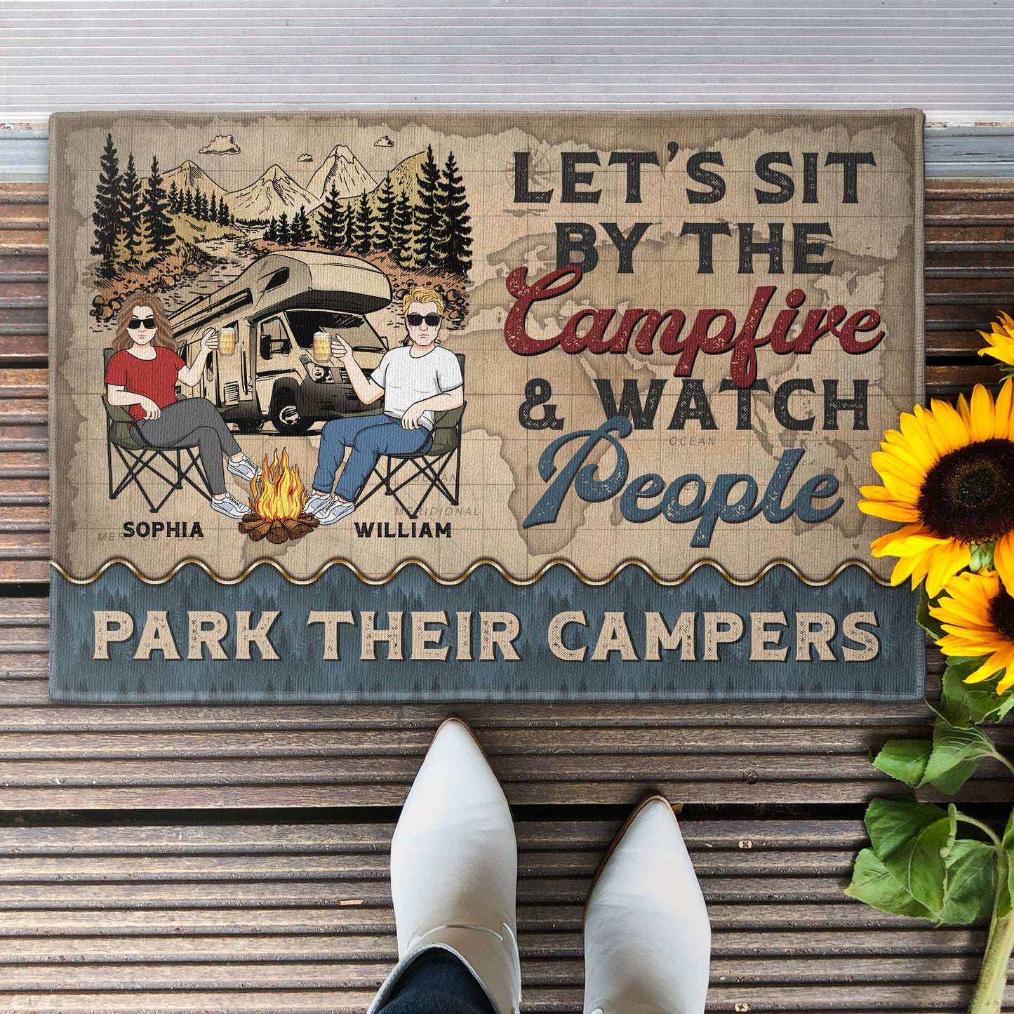 Let's Sit By The Campfire - Personalized Doormat