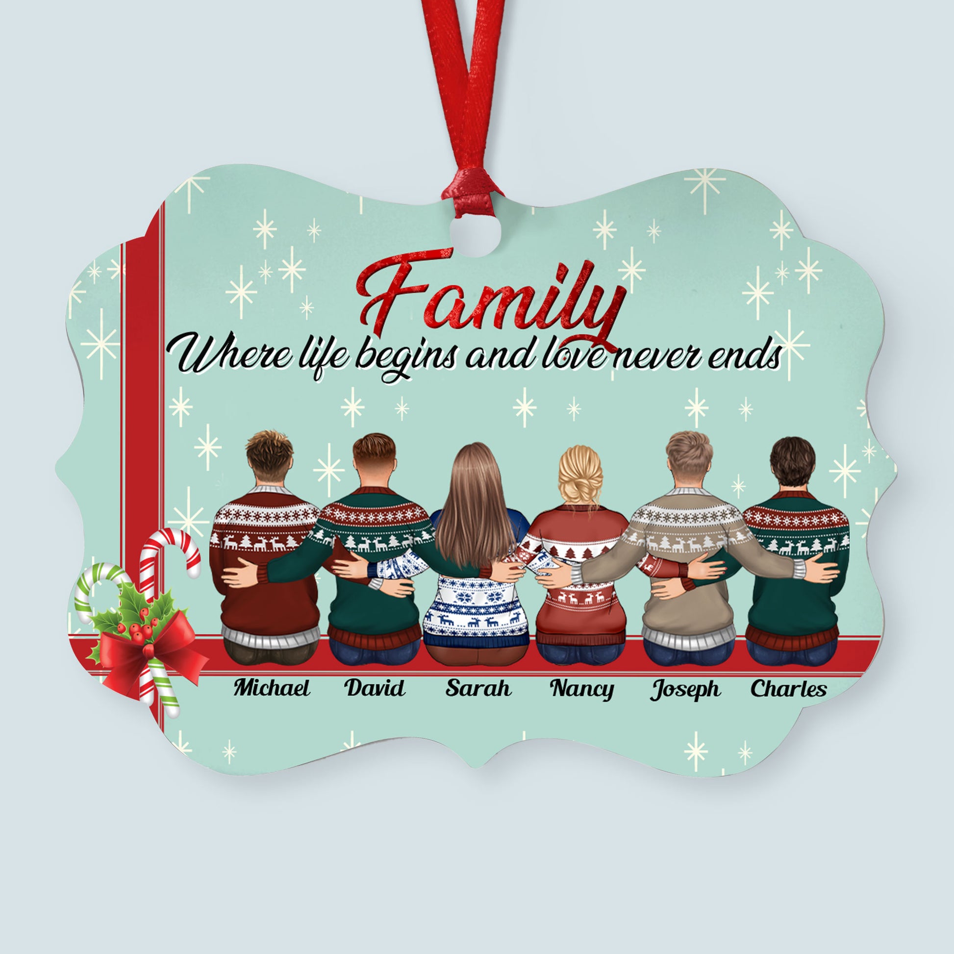 Life Begins And Love Never Ends - Personalized Aluminum Ornament - Christmas Gift For Family Members