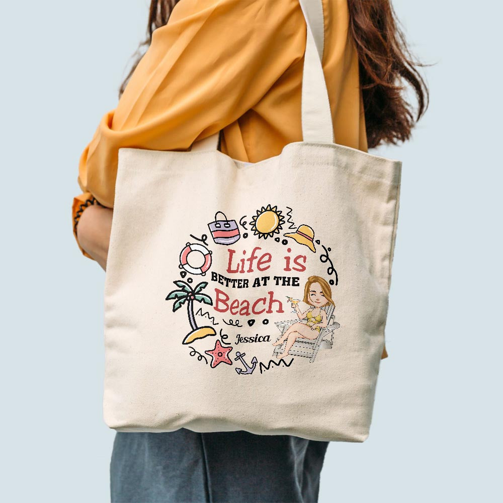 Life Is Better At The Beach - Personalized Tote Bag - Birthday, Vacation Gift For Her, Summer Gift, Beach Lover, Beach Essential Bag