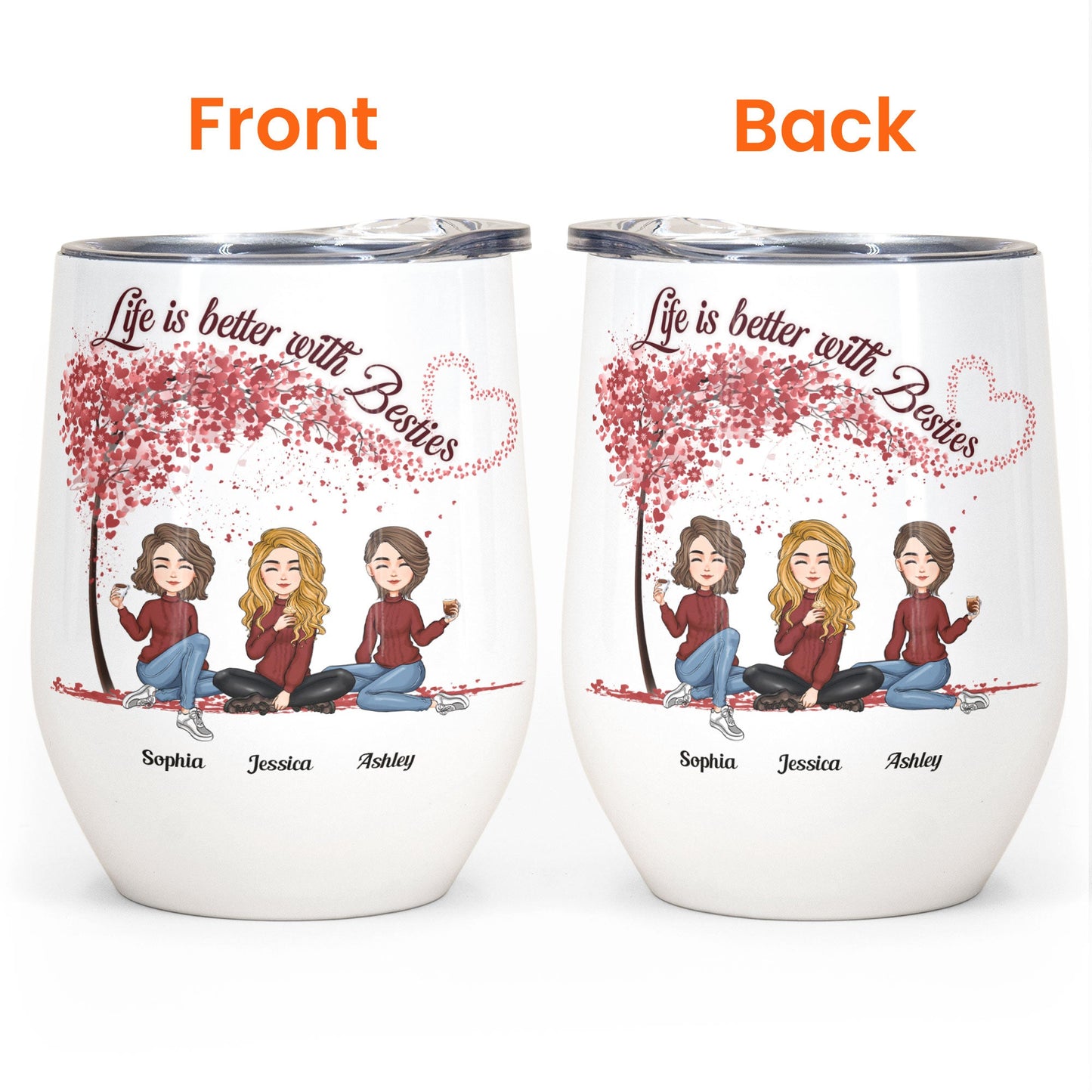 Life Is Better With Besties - Red Tree - Personalized Wine Tumbler - Christmas, New Year Gift For Sisters, Sistas, Besties, Soul Sisters