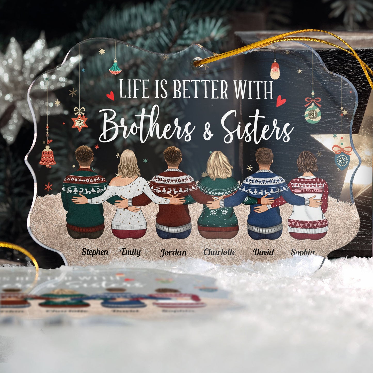 Life Is Better With Brothers & Sisters - Sitting Family - Personalized Acrylic Ornament - Christmas, New Year Gift For Family, Sisters, Brothers, Siblings