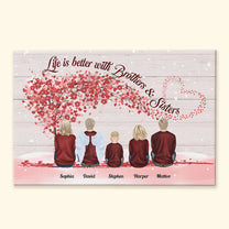 Life Is Better With Brothers & Sisters - Sitting Family - Red Tree 2 - Personalized Poster/Wrapped Canvas
