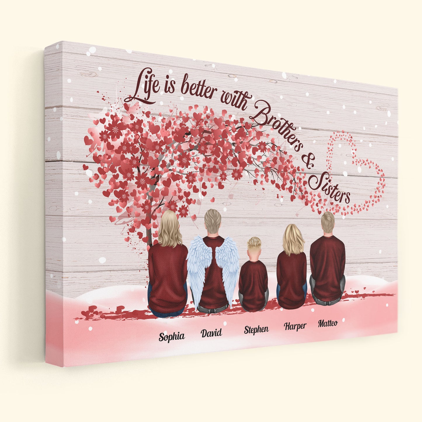 Life Is Better With Brothers & Sisters - Sitting Family - Red Tree 2 - Personalized Poster/Wrapped Canvas