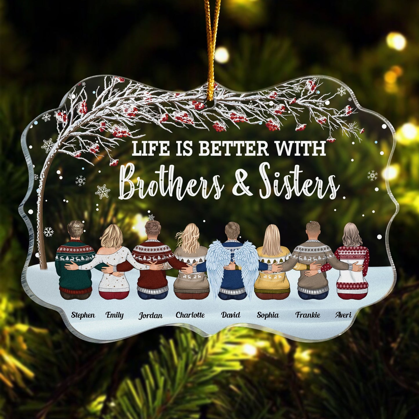 Life Is Better With Brothers & Sisters - Winter Berry Tree - Personalized Acrylic Ornament - Christmas, New Year Gift For Family, Sisters, Brothers, Siblings