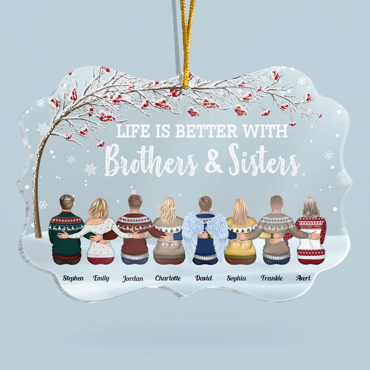 Life Is Better With Brothers & Sisters - Winter Berry Tree - Personalized Acrylic Ornament - Christmas, New Year Gift For Family, Sisters, Brothers, Siblings