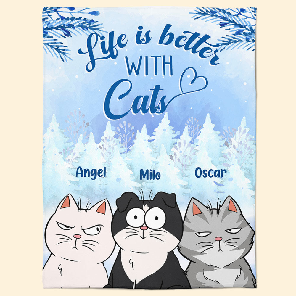 Life Is Better With Cats - Personalized Blanket