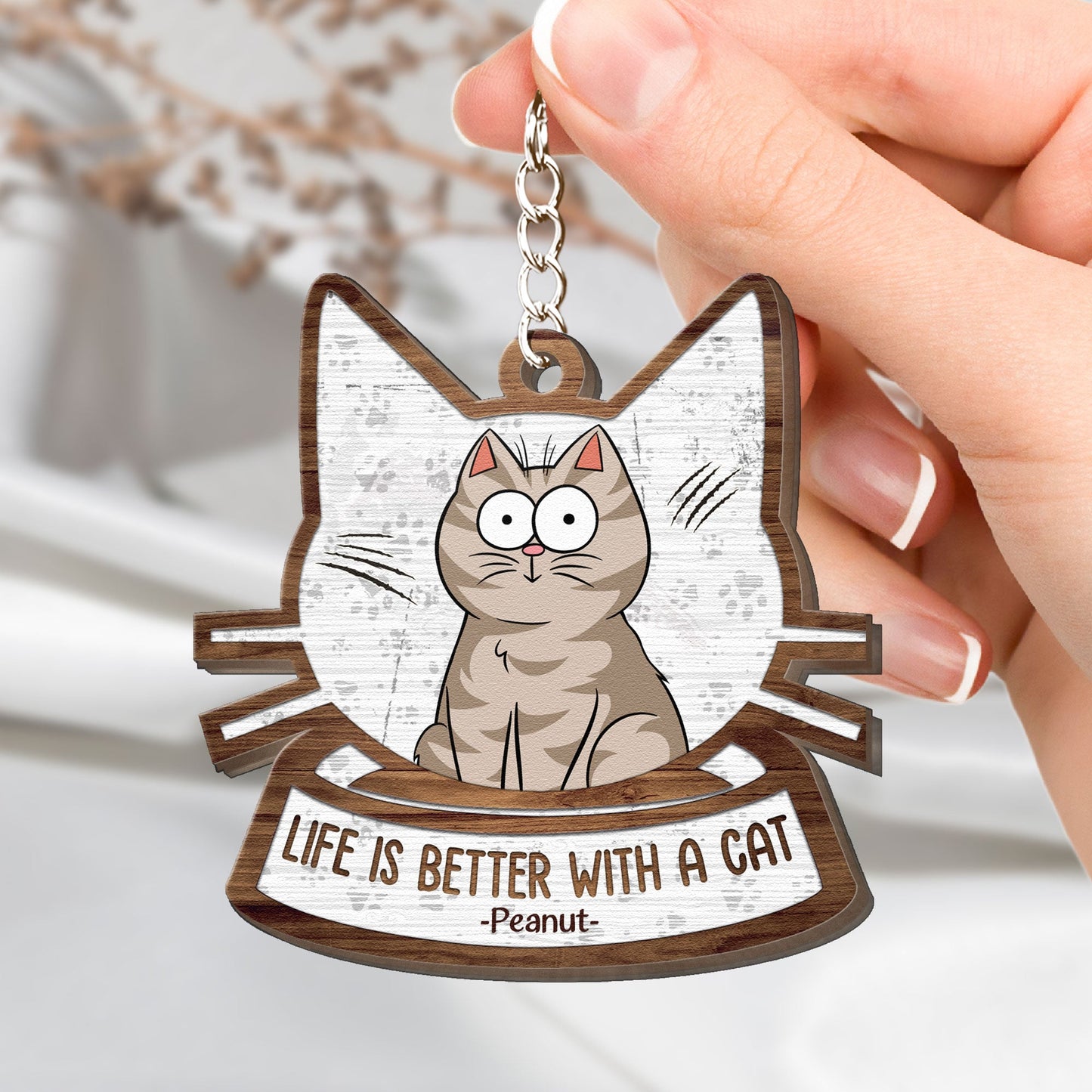 Life Is Better With Cats - Personalized Wooden Keychain