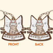 Life Is Better With Cats - Personalized Wooden Keychain