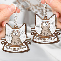 Life Is Better With Cats - Personalized Wooden Keychain