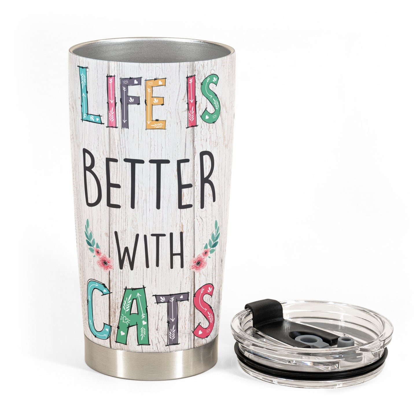 Life Is Better With Cats - Personalized Tumbler Cup - Gift For Cat Mom - Lying Girl & Peeking Cats