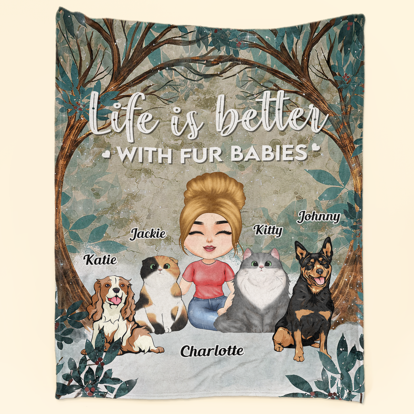 Life Is Better With Fur Babies - Personalized Blanket - Birthday, Funny Gift For Dog & Cat Lovers, Dog & Cat Parents