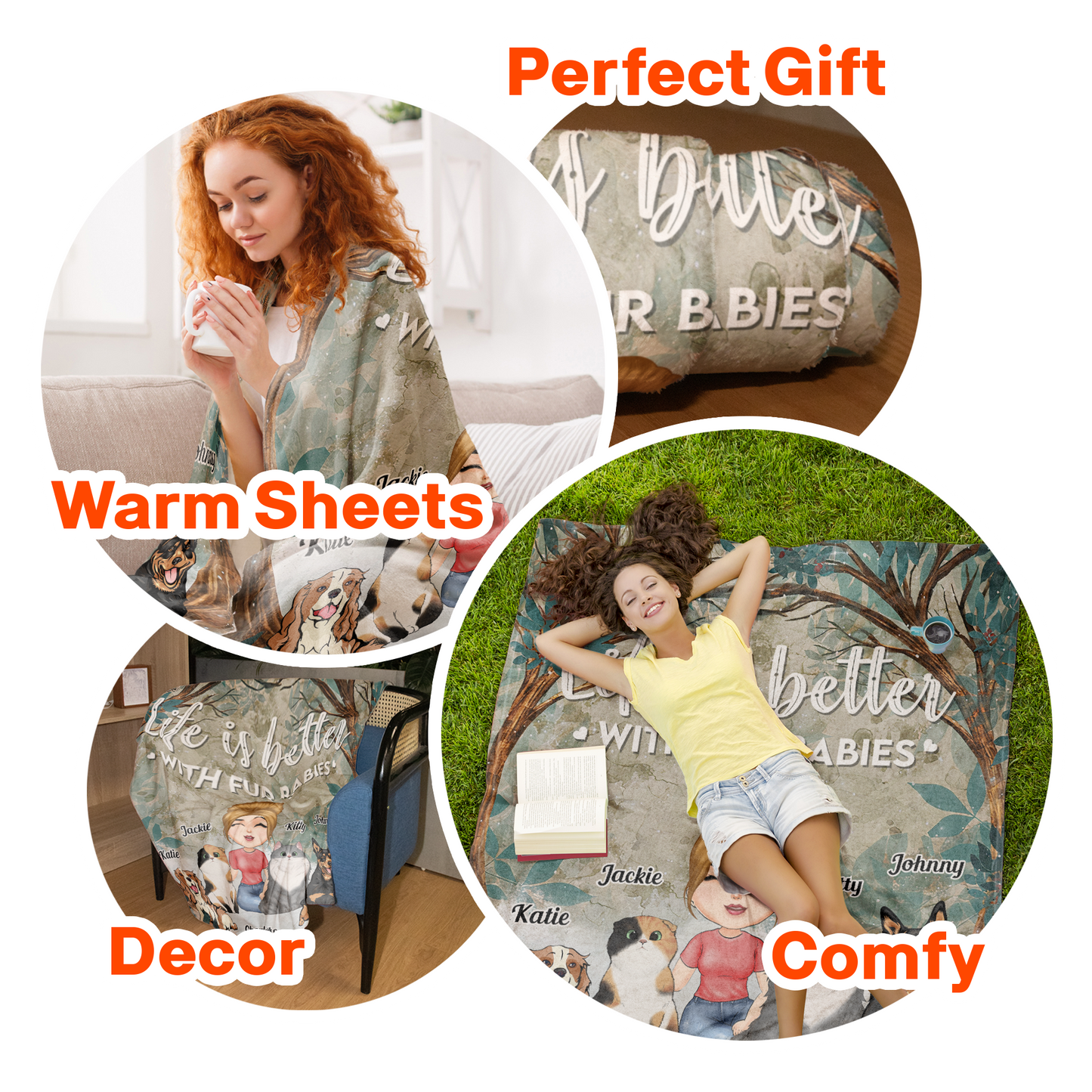 Life Is Better With Fur Babies - Personalized Blanket - Birthday, Funny Gift For Dog & Cat Lovers, Dog & Cat Parents
